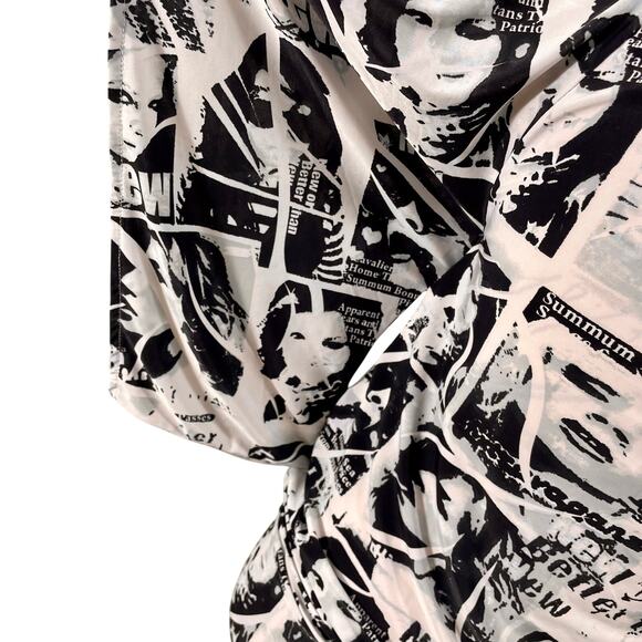 Vintage Y2K Gold Flava Slinky Newspaper Print Batwing Top Black White Size Small - Picture 6 of 8